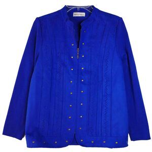 Allison Daley Womens Size M Front Zip Jacket Top Front Faux Suede Blue